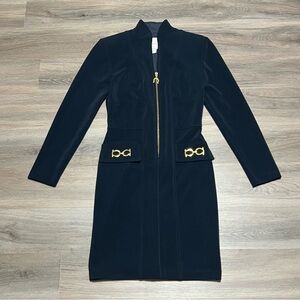 Joesph Ribkoff Creations 4 Blue Dress Suit Horsebit Gold Hardware Equestrian Zip